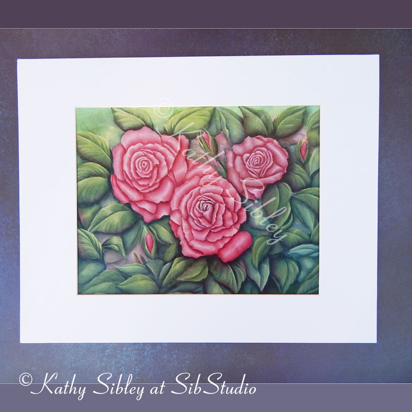 Three Roses Painting, Roses Original Painting, 11 x 14 " Matted 16 x 20 inches, Three Pink Roses Acrylic Painting, Pink Rose Home Decor Art