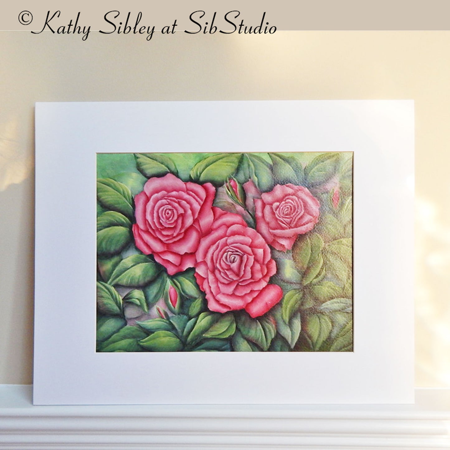 Three Roses Painting, Roses Original Painting, 11 x 14 " Matted 16 x 20 inches, Three Pink Roses Acrylic Painting, Pink Rose Home Decor Art