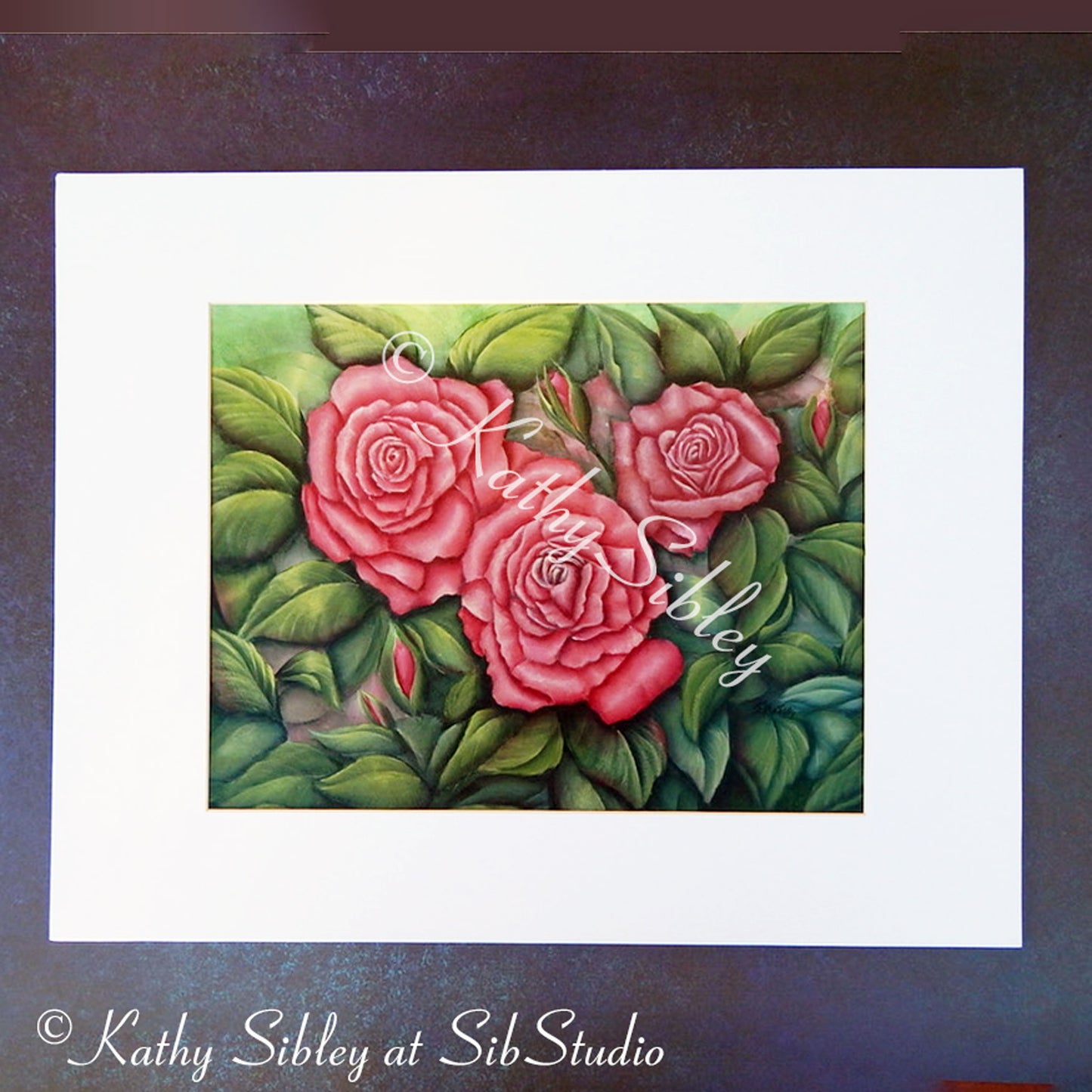 Three Roses Painting, Roses Original Painting, 11 x 14 " Matted 16 x 20 inches, Three Pink Roses Acrylic Painting, Pink Rose Home Decor Art