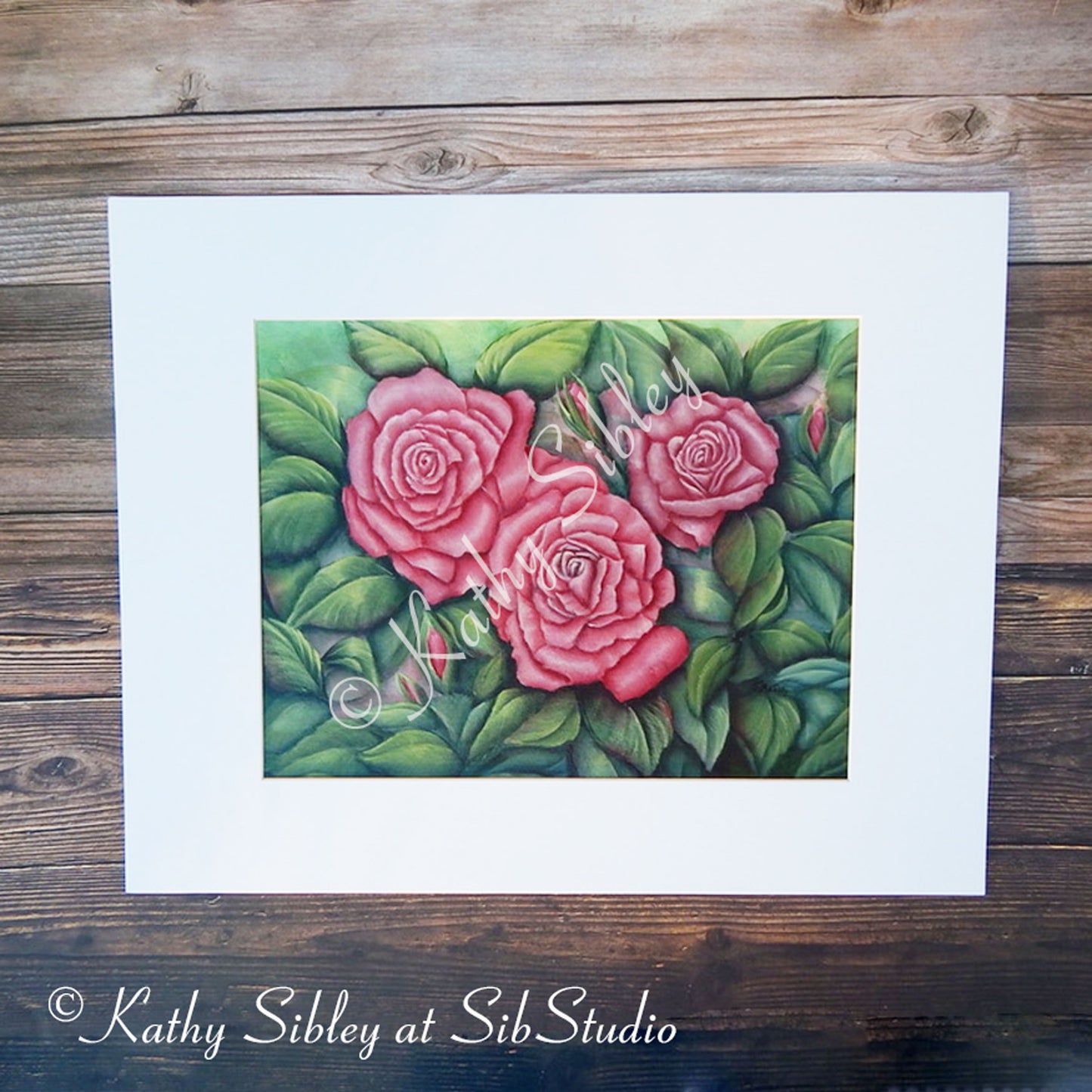 Three Roses Painting, Roses Original Painting, 11 x 14 " Matted 16 x 20 inches, Three Pink Roses Acrylic Painting, Pink Rose Home Decor Art