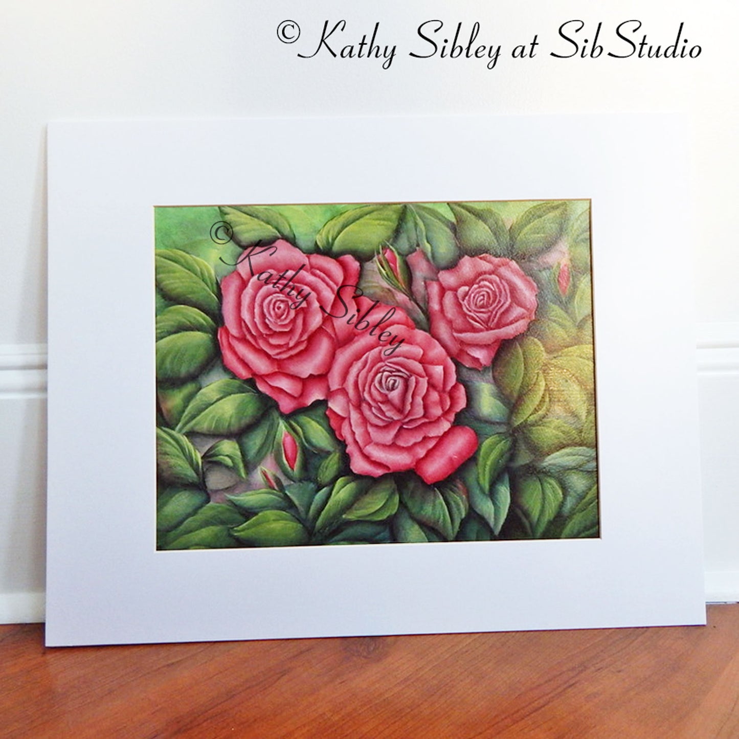 Three Roses Painting, Roses Original Painting, 11 x 14 " Matted 16 x 20 inches, Three Pink Roses Acrylic Painting, Pink Rose Home Decor Art