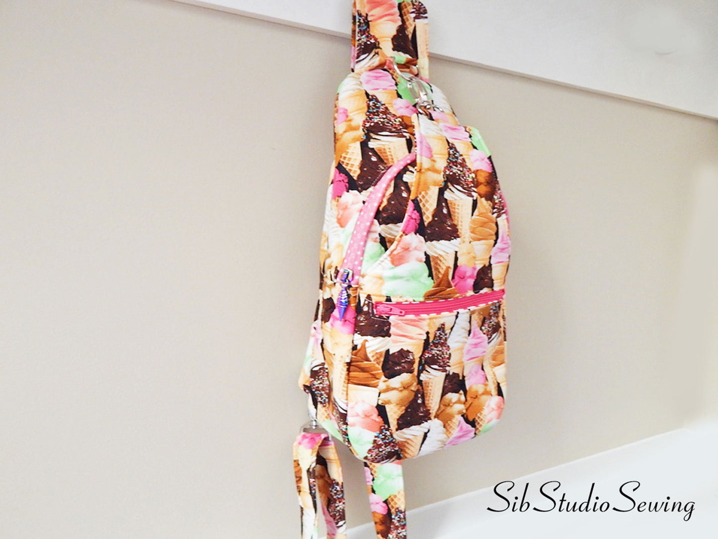 Ice Cream Cones Sling Bag: Padded Crossbody Bag, 14" x 9" x 3", Adjustable Strap, Lots of Pockets