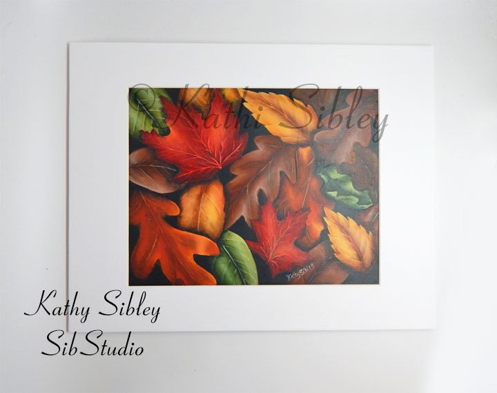 Fall Leaves Painting, Original Art, 8 x 10" Matted 11 x 14", Acrylic on Watercolor Paper, Autumn Leaves Painting, Maple and Oak Leaves Art