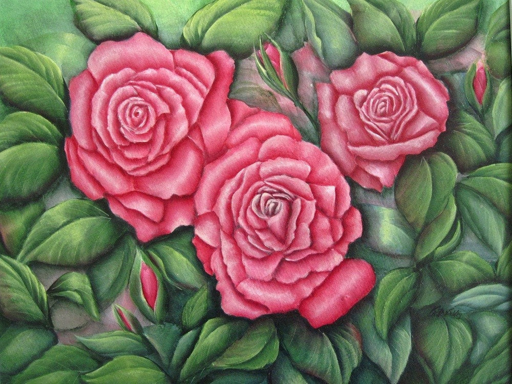 Three Roses Painting, Roses Original Painting, 11 x 14 " Matted 16 x 20 inches, Three Pink Roses Acrylic Painting, Pink Rose Home Decor Art
