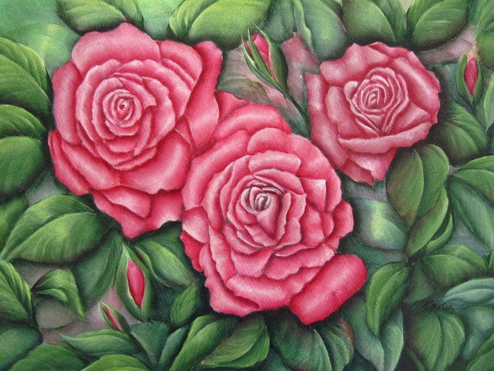 Three Roses Painting, Roses Original Painting, 11 x 14 " Matted 16 x 20 inches, Three Pink Roses Acrylic Painting, Pink Rose Home Decor Art