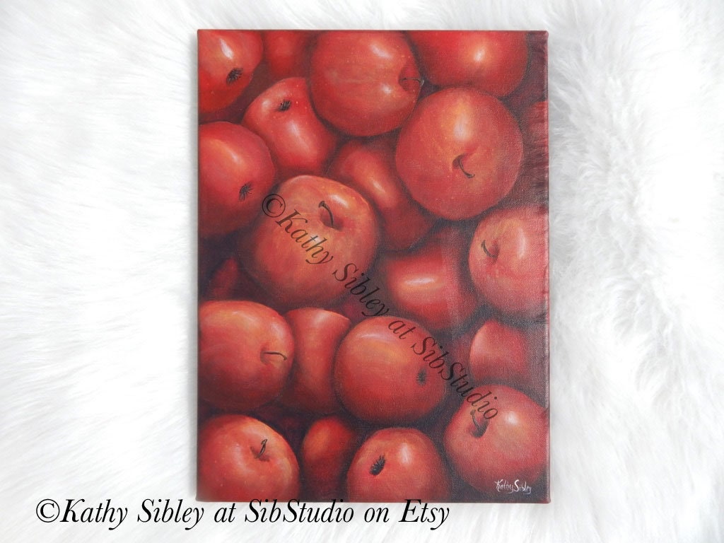 Red Apples Painting, Original Acrylic Painting, 12 x 16 inches Canvas, Apple Kitchen Art, Apples Home Decor, Apple Wall Art, Red Apples Art