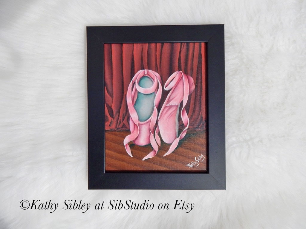 Ballet Slipper Painting, Original Acrylic Painting , Framed, 10 x 12 inches, Shoe Painting, Ballet Shoe Painting, Ballet Home Decor Art