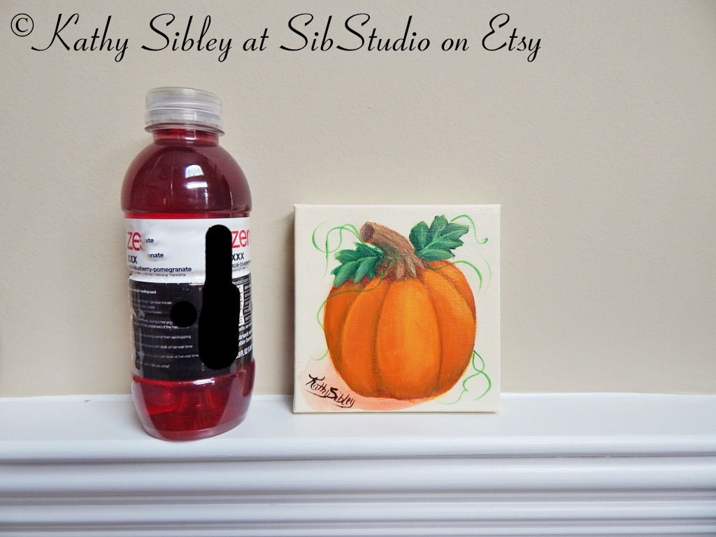 October Pumpkin Painting, Original Acrylic Painting, 5 x 5 inches, Gallery Wrapped Canvas, Halloween Pumpkin Painting, Fall Pumpkin Decor
