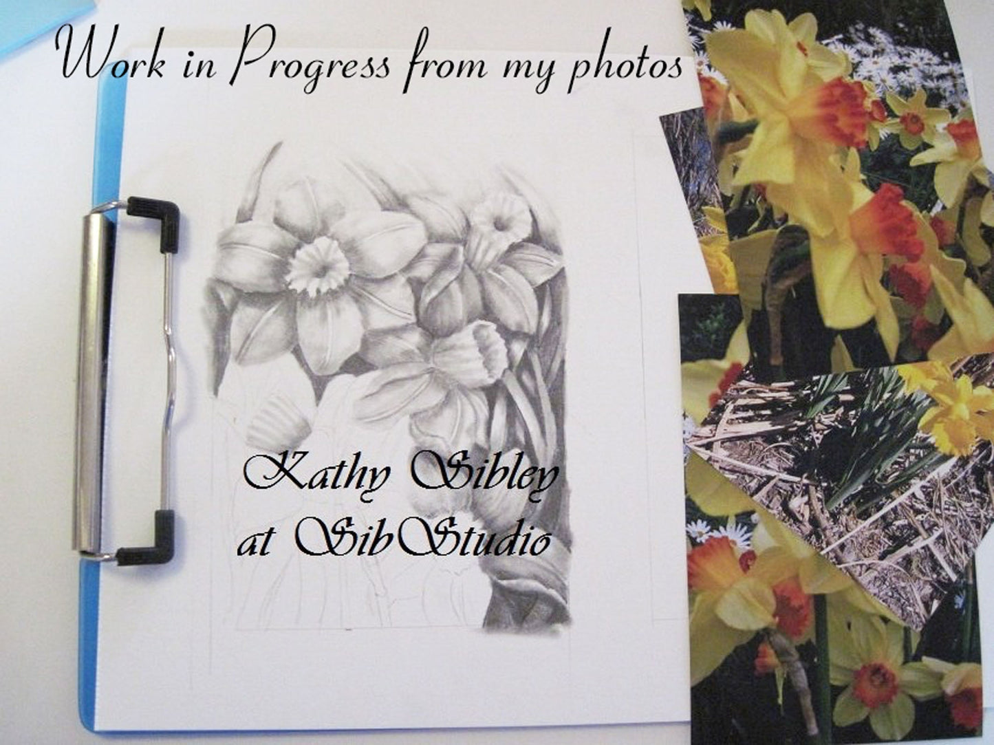 Daffodils Graphite Drawing, 9 x 12 inches, Matted, Original Graphite Drawing, Spring Daffodils, Black and White Daffodils Art, Daffodil Art