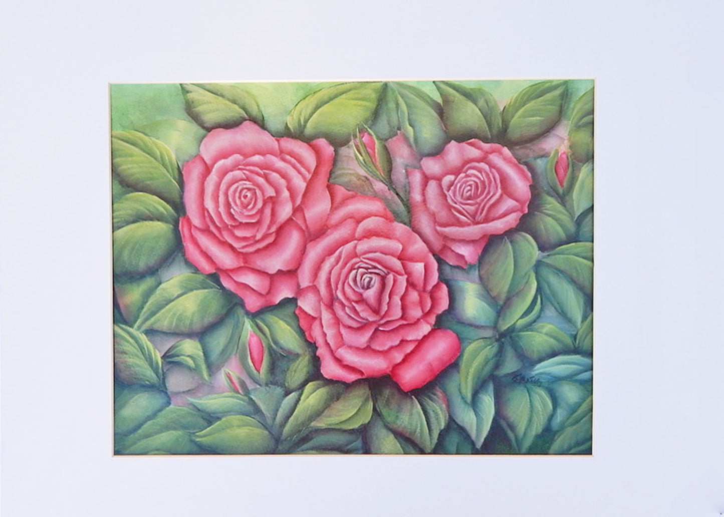 Three Roses Painting, Roses Original Painting, 11 x 14 " Matted 16 x 20 inches, Three Pink Roses Acrylic Painting,  Pink Rose Home Decor Art