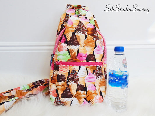 Ice Cream Cones Sling Bag: Padded Crossbody Bag, 14" x 9" x 3", Adjustable Strap, Lots of Pockets