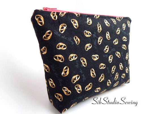 Wedding Ring Bag: Bride Makeup Cosmetic Bag with Pink Satin Lining, 9 x 6 x 2 inches, Zipper Closure