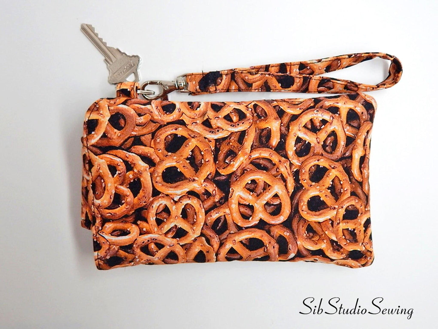 Pretzels Print Smartphone Wristlet: iPhone 17, 16, Phones up to 6.25" x 3.25", Key Ring, Pocket