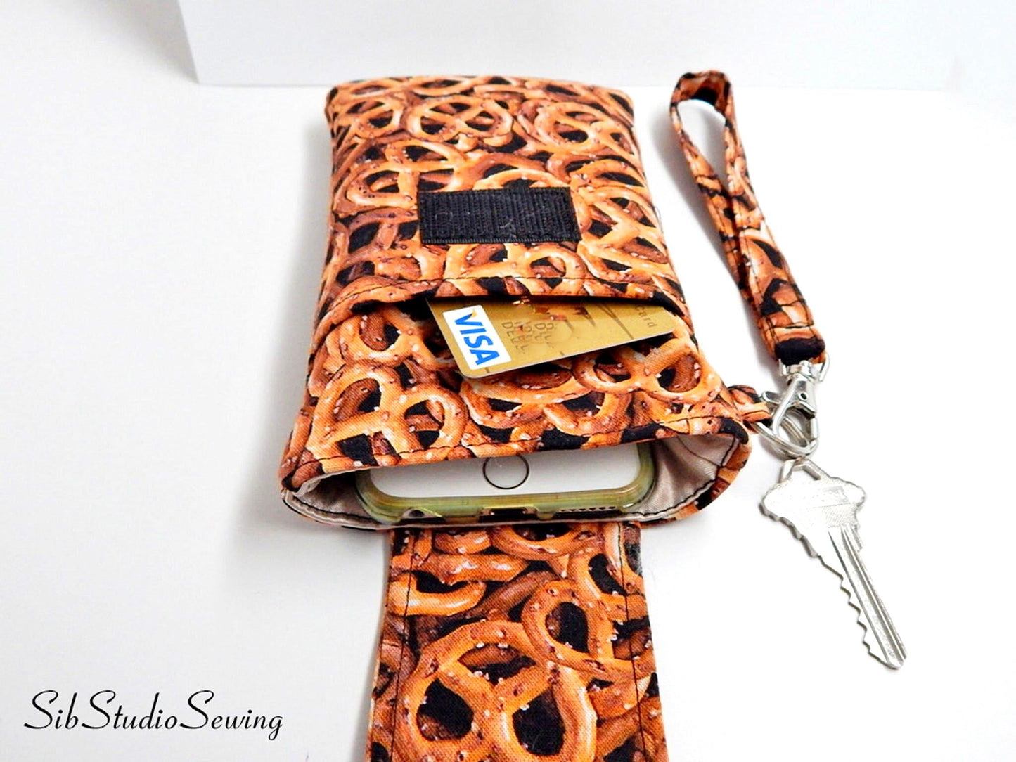 Pretzels Print Smartphone Wristlet: iPhone 17, 16, Phones up to 6.25" x 3.25", Key Ring, Pocket