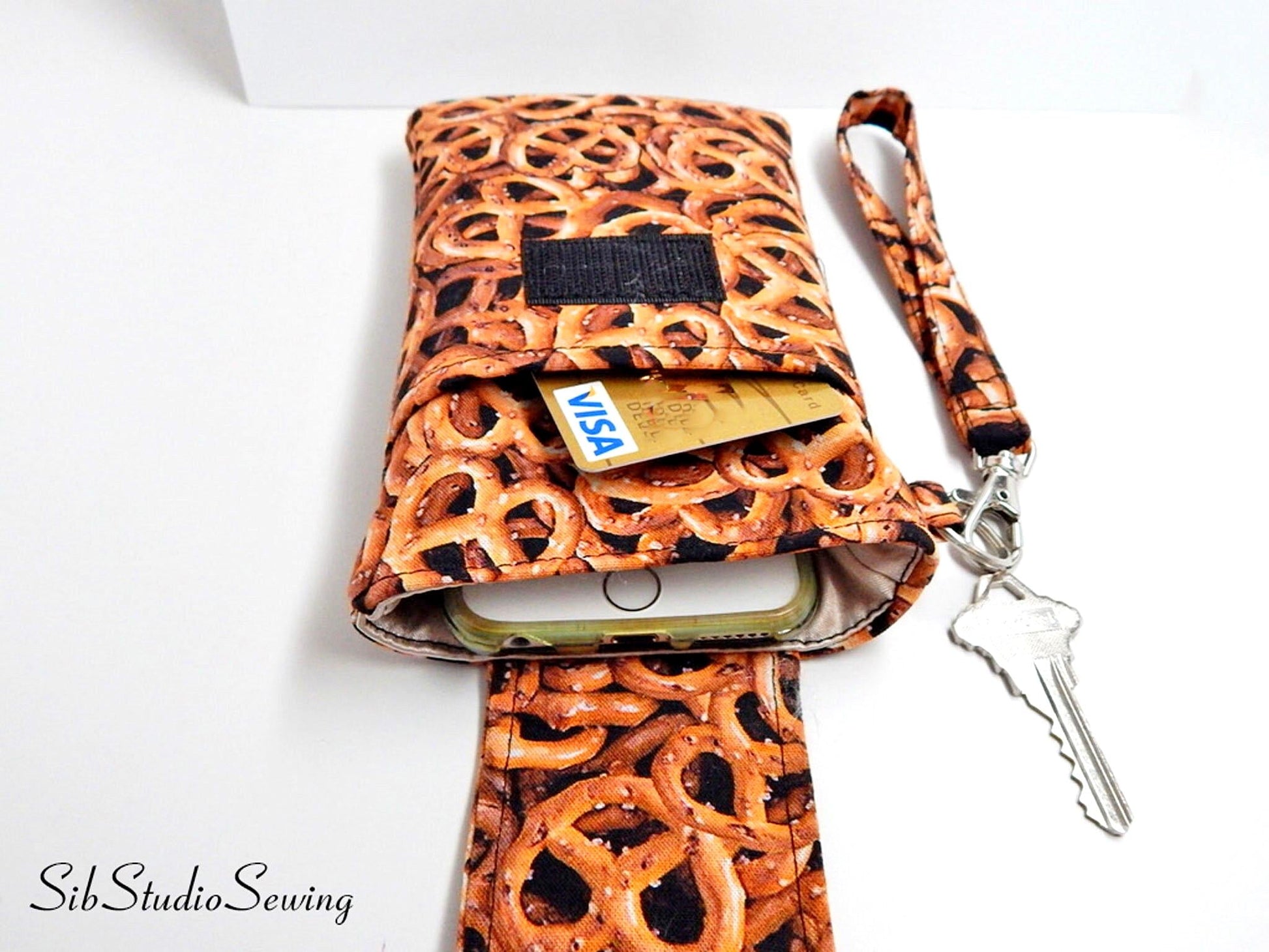 Pretzels Print Smartphone Wristlet: iPhone 17, 16, Phones up to 6.25" x 3.25", Key Ring, Pocket