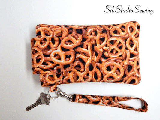 Pretzels Print Smartphone Wristlet: iPhone 17, 16, Phones up to 6.25" x 3.25", Key Ring, Pocket