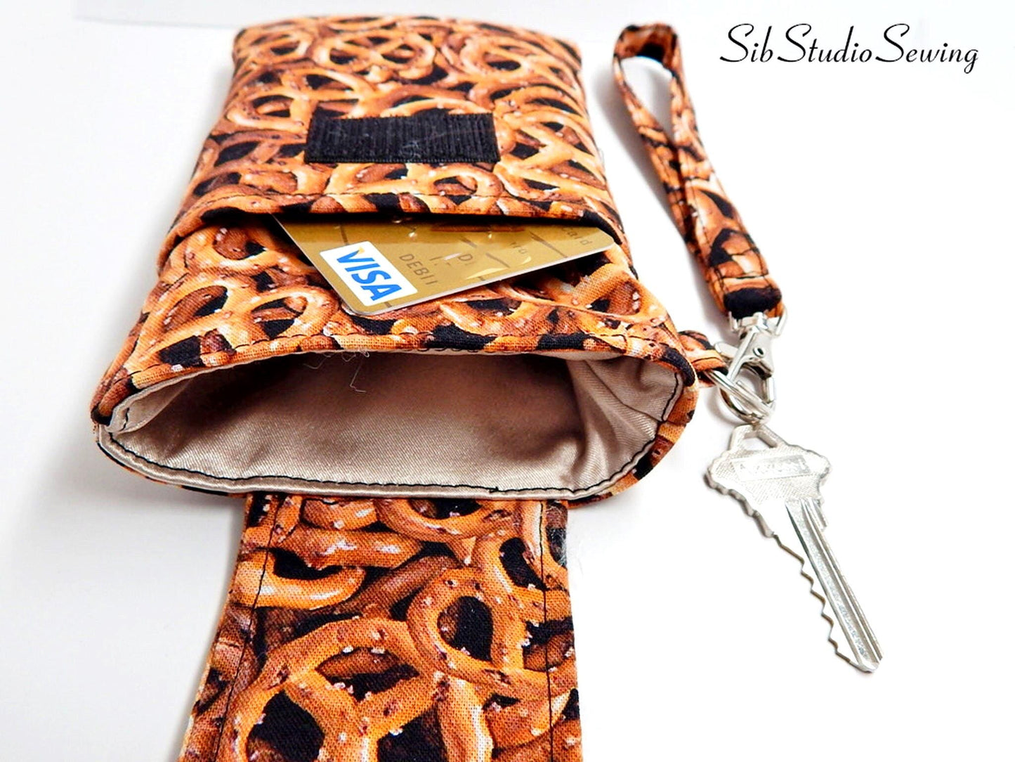 Pretzels Print Smartphone Wristlet: iPhone 17, 16, Phones up to 6.25" x 3.25", Key Ring, Pocket