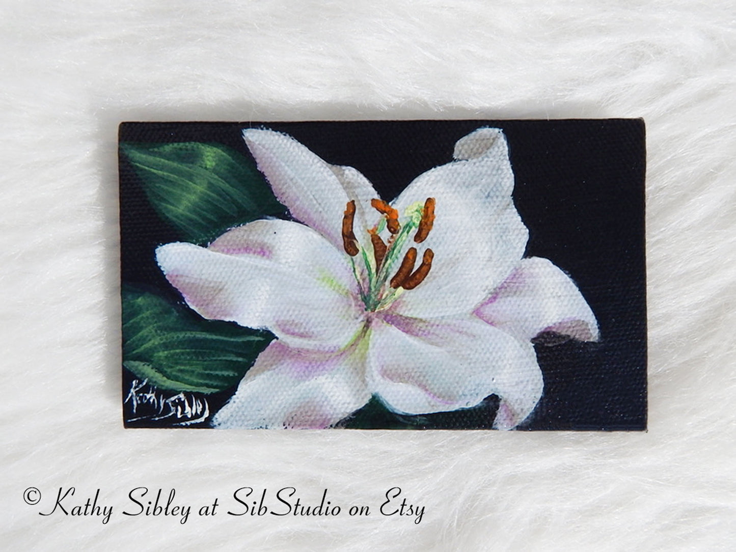 White Lily Painting, Original Acrylic Painting, 3 x 5 inches, Lily Mini Artwork, Miniature Flower Art, Easter Lily Painting, Lily Table Art