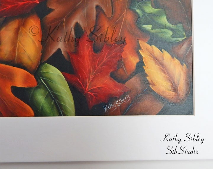 Fall Leaves Painting,  Original Art, 8 x 10"  Matted 11 x 14", Acrylic on Watercolor Paper, Autumn Leaves Painting, Maple and Oak Leaves Art