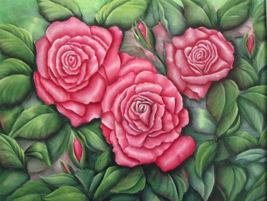 Three Roses Painting, Roses Original Painting, 11 x 14 " Matted 16 x 20 inches, Three Pink Roses Acrylic Painting,  Pink Rose Home Decor Art