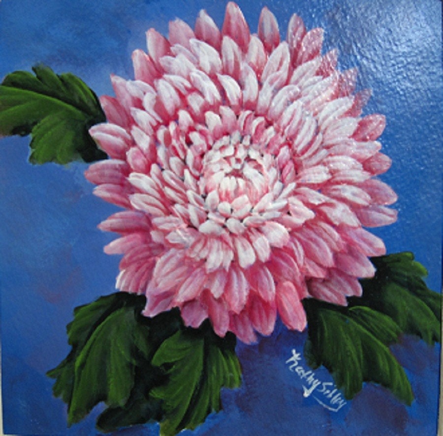 Fall Mums Painting, Original Acrylic Painting, 7 x 7 ", Matted 11 x 14", Pink Mums Painting, Mums Wall Art, Pink Chrysanthemums Painting