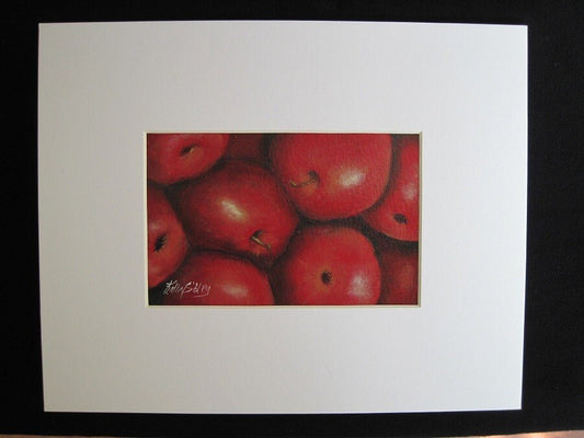 Red Apples Painting, Original Acrylic Painting, 4 x 6 " , Matted 8 x 10 inches, Apple Kitchen Art, Apple Home Decor Art, Teachers Gift