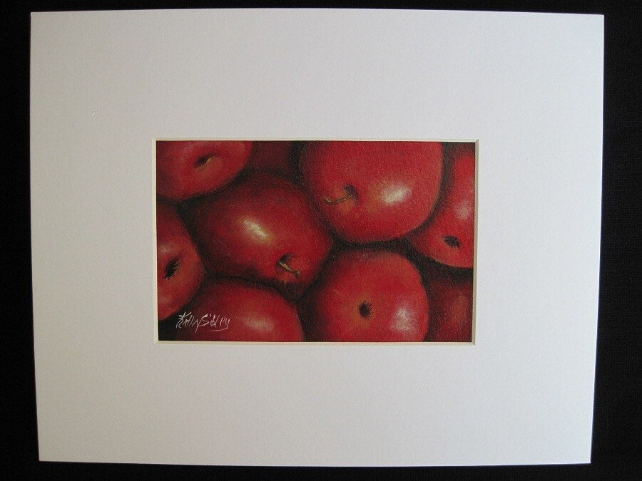 Red Apples Painting, Original Acrylic Painting, 4 x 6 " , Matted 8 x 10 inches, Apple Kitchen Art, Apple Home Decor Art, Teachers Gift