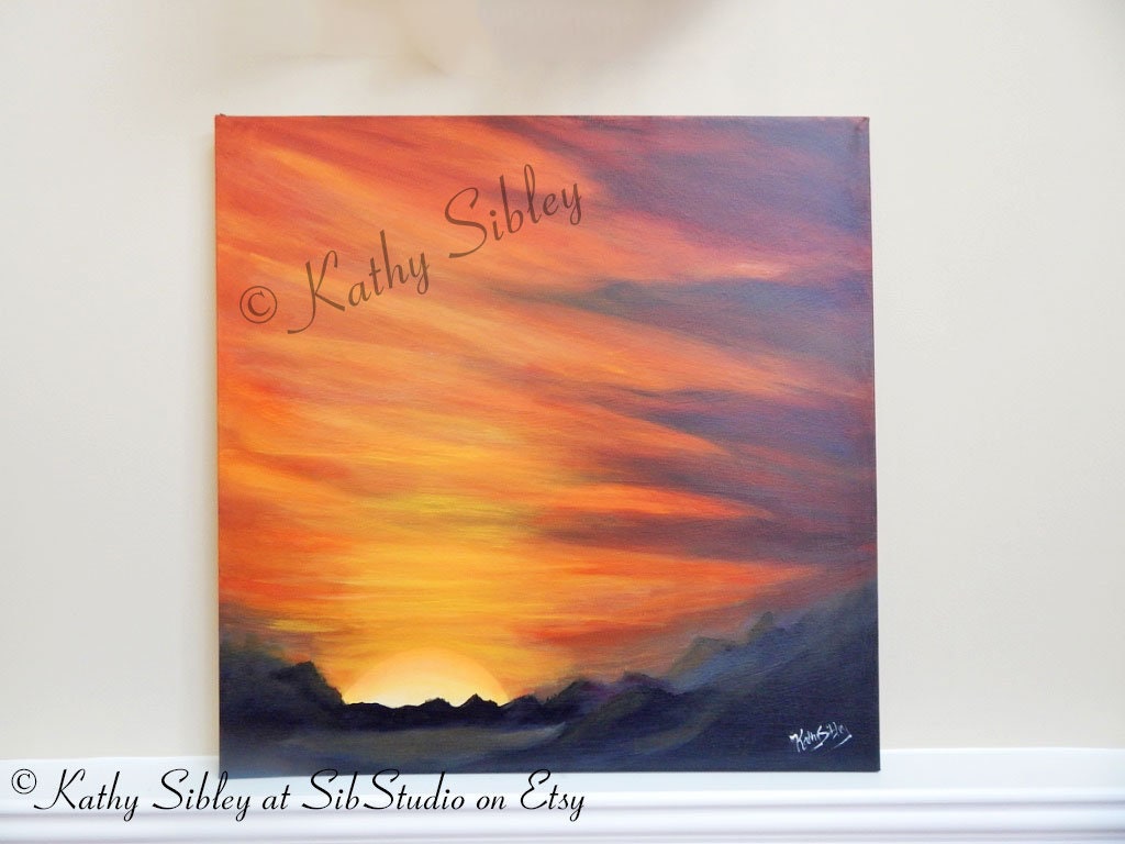 Morning Sunrise Painting, Original Acrylic Painting, 20 x 20 inches Canvas, Sunrise Artwork, Morning Sky Painting, Sunrise Wall Art