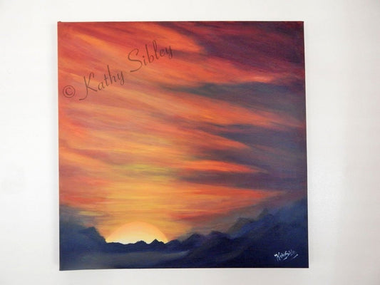 Morning Sunrise Painting, Original Acrylic Painting, 20 x 20 inches Canvas, Sunrise Artwork, Morning Sky Painting, Sunrise Wall Art