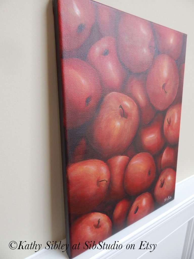 Red Apples Painting, Original Acrylic Painting,  12 x 16 inches Canvas, Apple Kitchen Art, Apples Home Decor, Apple Wall Art, Red Apples Art