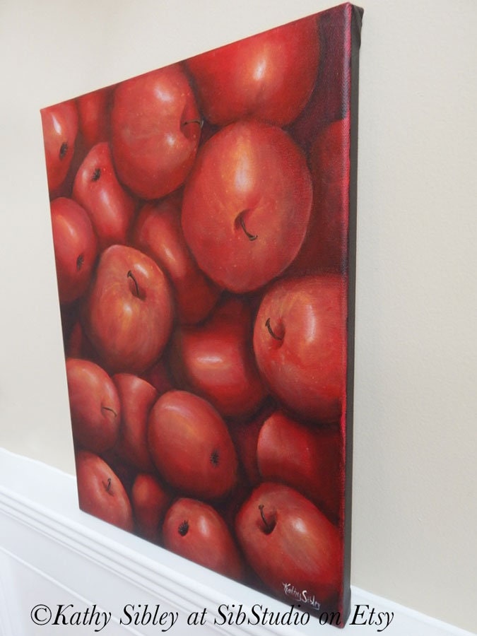 Red Apples Painting, Original Acrylic Painting,  12 x 16 inches Canvas, Apple Kitchen Art, Apples Home Decor, Apple Wall Art, Red Apples Art