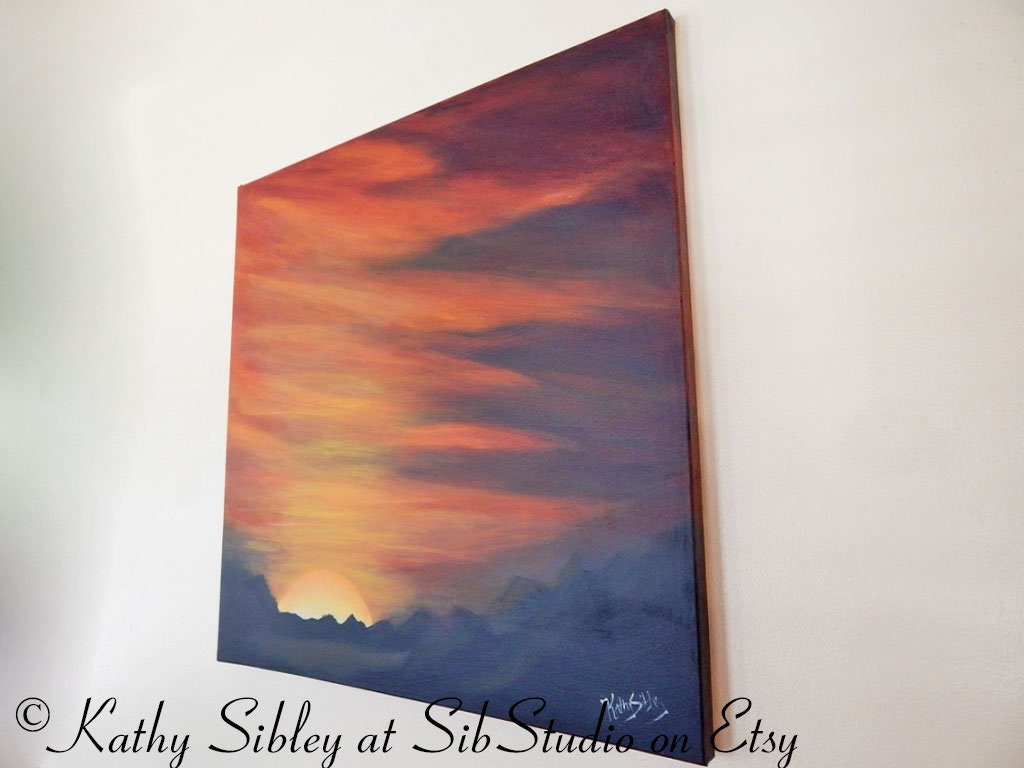 Morning Sunrise Painting, Original Acrylic Painting, 20 x 20 inches Canvas, Sunrise Artwork, Morning Sky Painting, Sunrise Wall Art