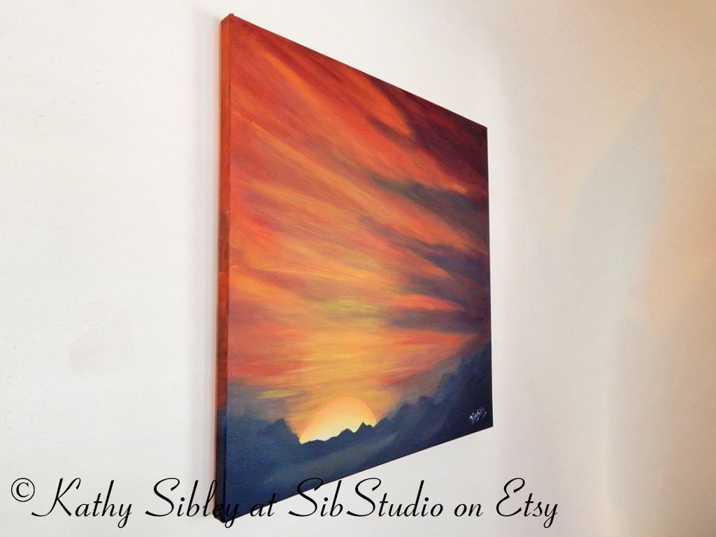 Morning Sunrise Painting, Original Acrylic Painting, 20 x 20 inches Canvas, Sunrise Artwork, Morning Sky Painting, Sunrise Wall Art