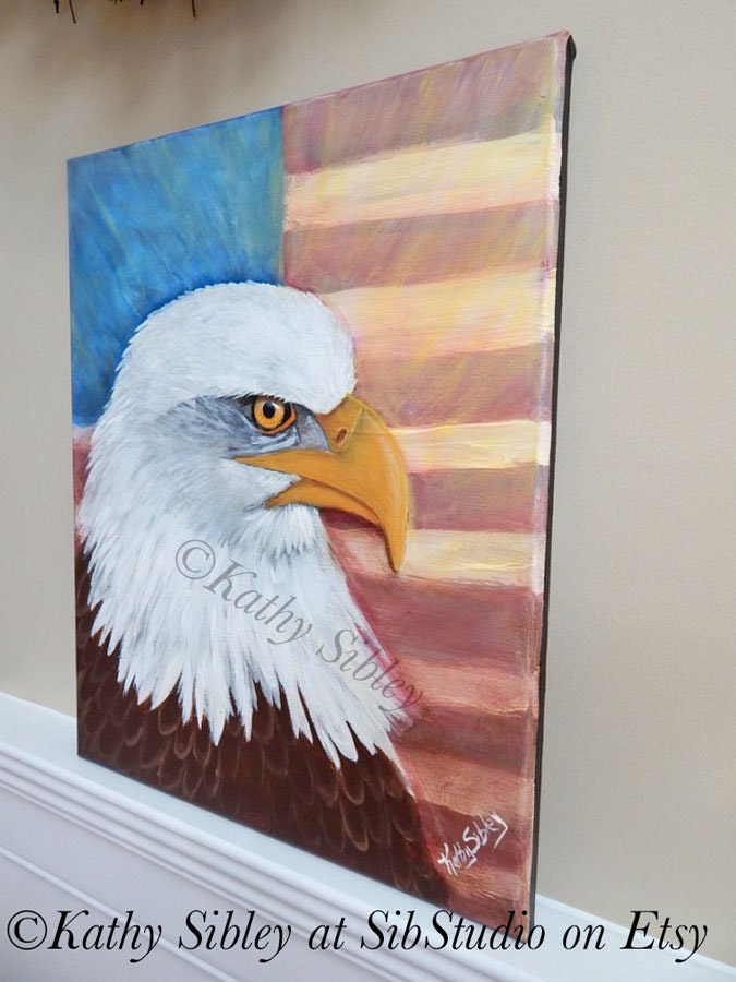 Eagle Patriot Painting, Original Acrylic Painting, 16 x 20 inches Canvas, Eagle Artwork, MAGA Eagle Painting, Old Glory Eagle Wall Decor