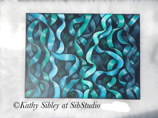 Blue and green abstract seaweed painting