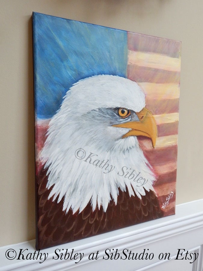 Eagle Patriot Painting, Original Acrylic Painting, 16 x 20 inches Canvas, Eagle Artwork, MAGA Eagle Painting, Old Glory Eagle Wall Decor