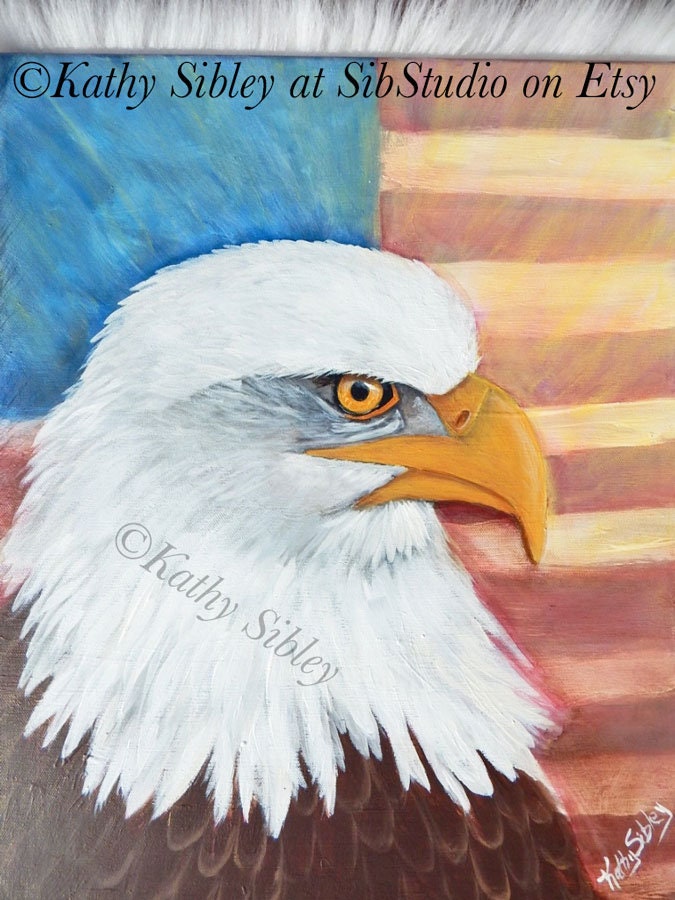 Eagle Patriot Painting, Original Acrylic Painting, 16 x 20 inches Canvas, Eagle Artwork, MAGA Eagle Painting, Old Glory Eagle Wall Decor