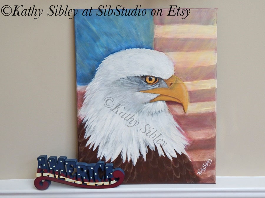 Eagle Patriot Painting, Original Acrylic Painting, 16 x 20 inches Canvas, Eagle Artwork, MAGA Eagle Painting, Old Glory Eagle Wall Decor