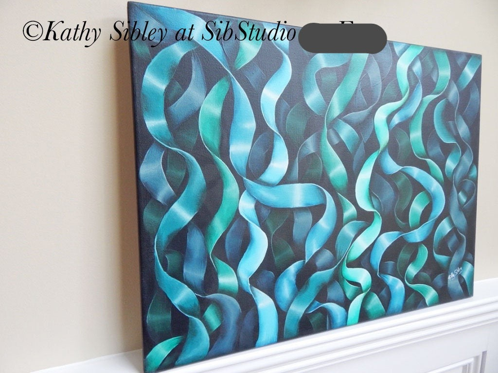 Blue and green abstract seaweed painting