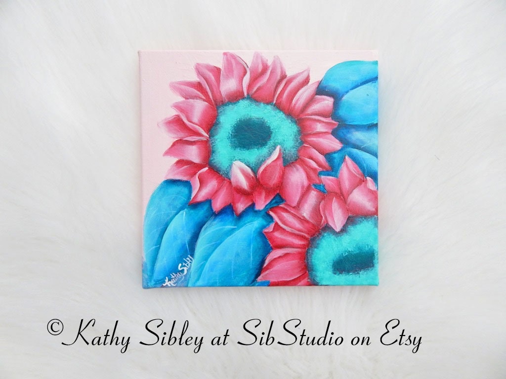 Ballerina Sunflower Painting, Original Acrylic Painting, 8 x 8 inches, Gallery Wrapped Canvas, Pink Sunflower Art, Sunflower Wall Art,