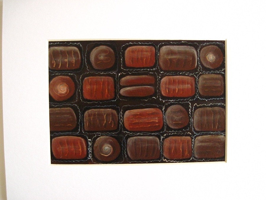 Chocolate Box Painting, Original Painting,  Matted 8 x 10", Acrylic Original Art, Box of Chocolate Art, Chocolate Lover Art, Chocoholic Art