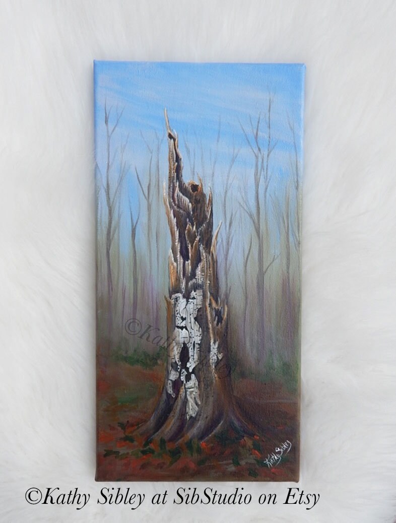 Sycamore Tree Painting, Original Acrylic Painting, 8x 16 inches, Gallery Wrapped Canvas, Tree Stump Art, Sycamore Tree Stump Wall Art