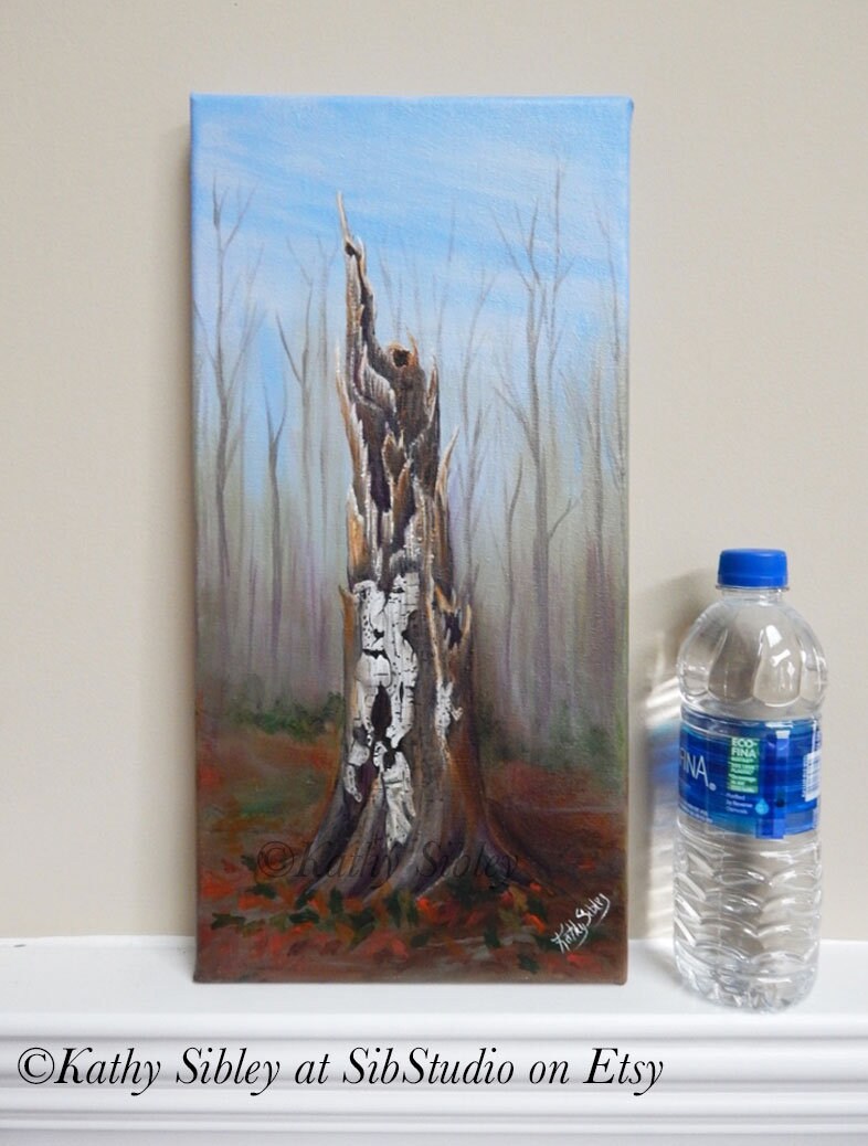 Sycamore Tree Painting, Original Acrylic Painting, 8x 16 inches, Gallery Wrapped Canvas, Tree Stump Art, Sycamore Tree Stump Wall Art