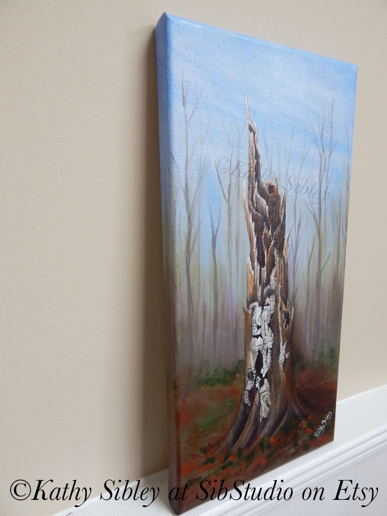 Sycamore Tree Painting, Original Acrylic Painting, 8x 16 inches, Gallery Wrapped Canvas, Tree Stump Art, Sycamore Tree Stump Wall Art