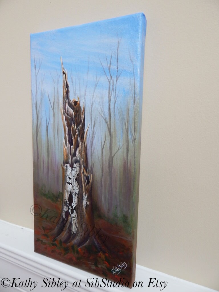 Sycamore Tree Painting, Original Acrylic Painting, 8x 16 inches, Gallery Wrapped Canvas, Tree Stump Art, Sycamore Tree Stump Wall Art