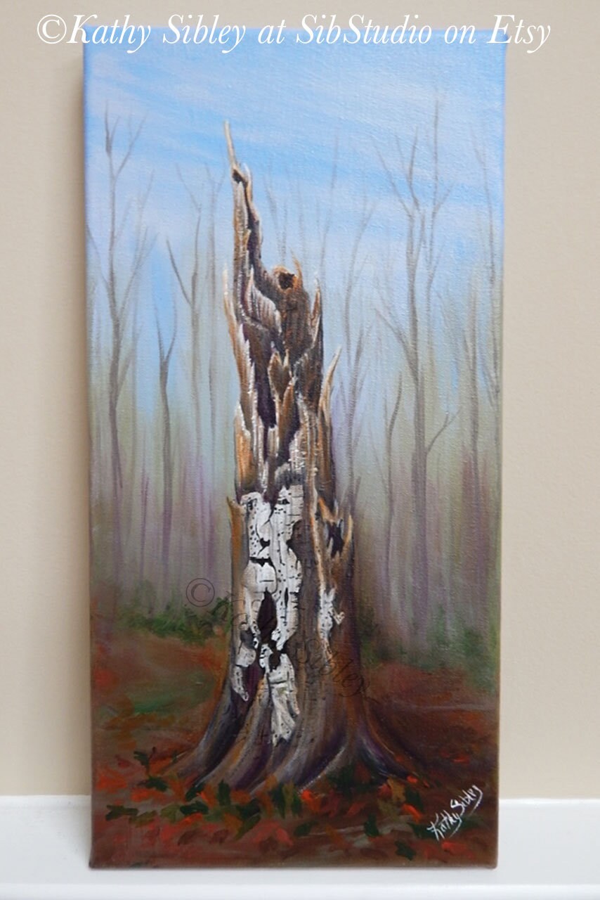 Sycamore Tree Painting, Original Acrylic Painting, 8x 16 inches, Gallery Wrapped Canvas, Tree Stump Art, Sycamore Tree Stump Wall Art