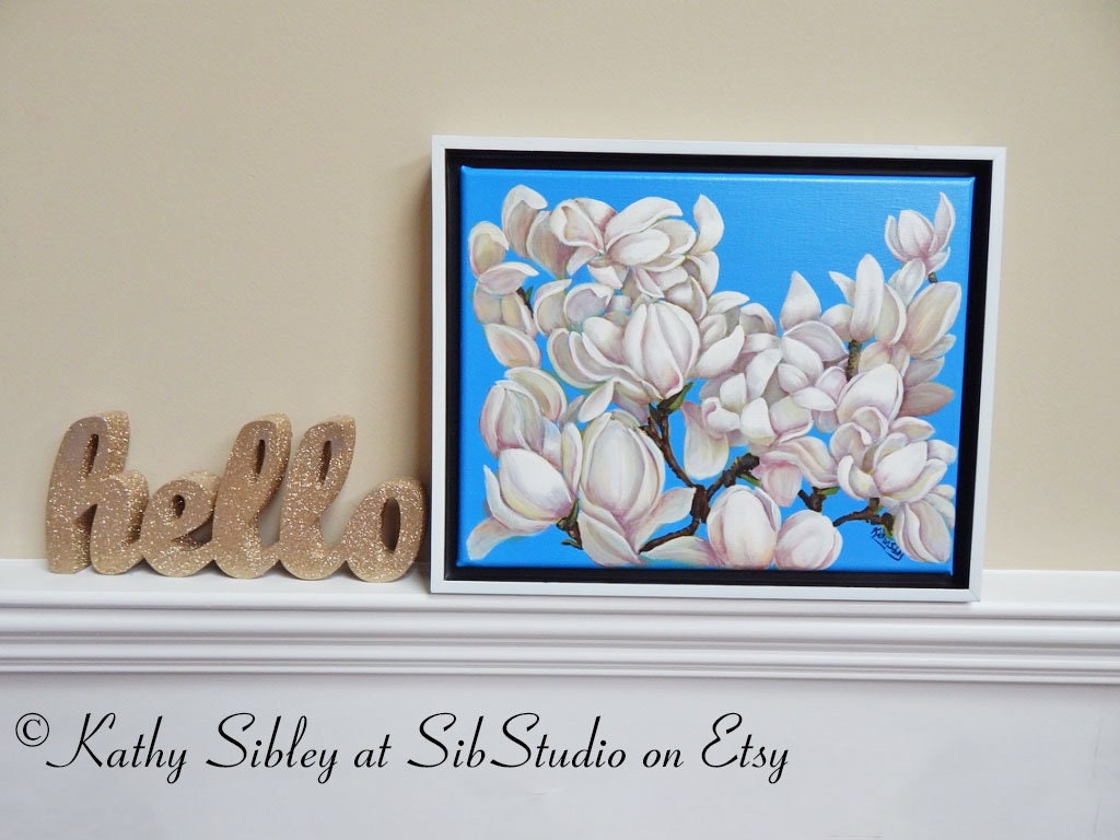 Magnolia Flower Painting, Original Acrylic Painting, 14 x 11 inches, Canvas, Framed, Magnolia Blossom Home Decor, Magnolia  Painting