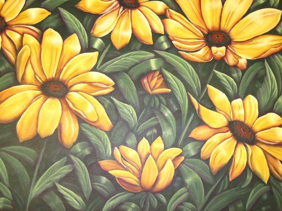 Black-eyed Susans,  Large Orginal Painting, 36 x 24 inches, Acrylic Painting, Rudbeckia Painting, Black Eyed Susan Wall Art, Yellow Daisies