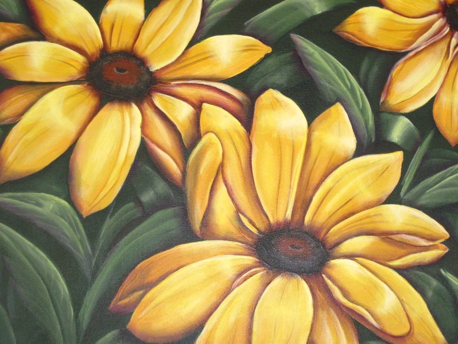 Black-eyed Susans,  Large Orginal Painting, 36 x 24 inches, Acrylic Painting, Rudbeckia Painting, Black Eyed Susan Wall Art, Yellow Daisies