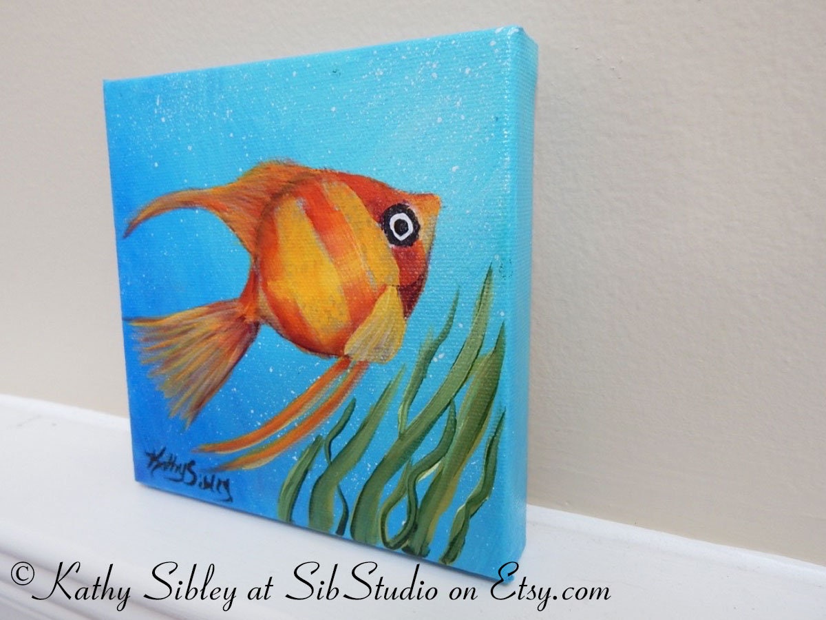 Striped Angelfish Painting, Original Acrylic Painting, 5 x 5 inches, Gallery Wrapped Canvas, Fish Painting, Angelfish Wall Art, Fish Art